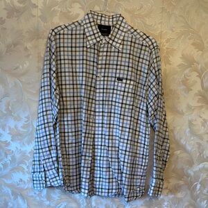 Faconnable Men's Plaid Shirt - Blue, White, and Brown